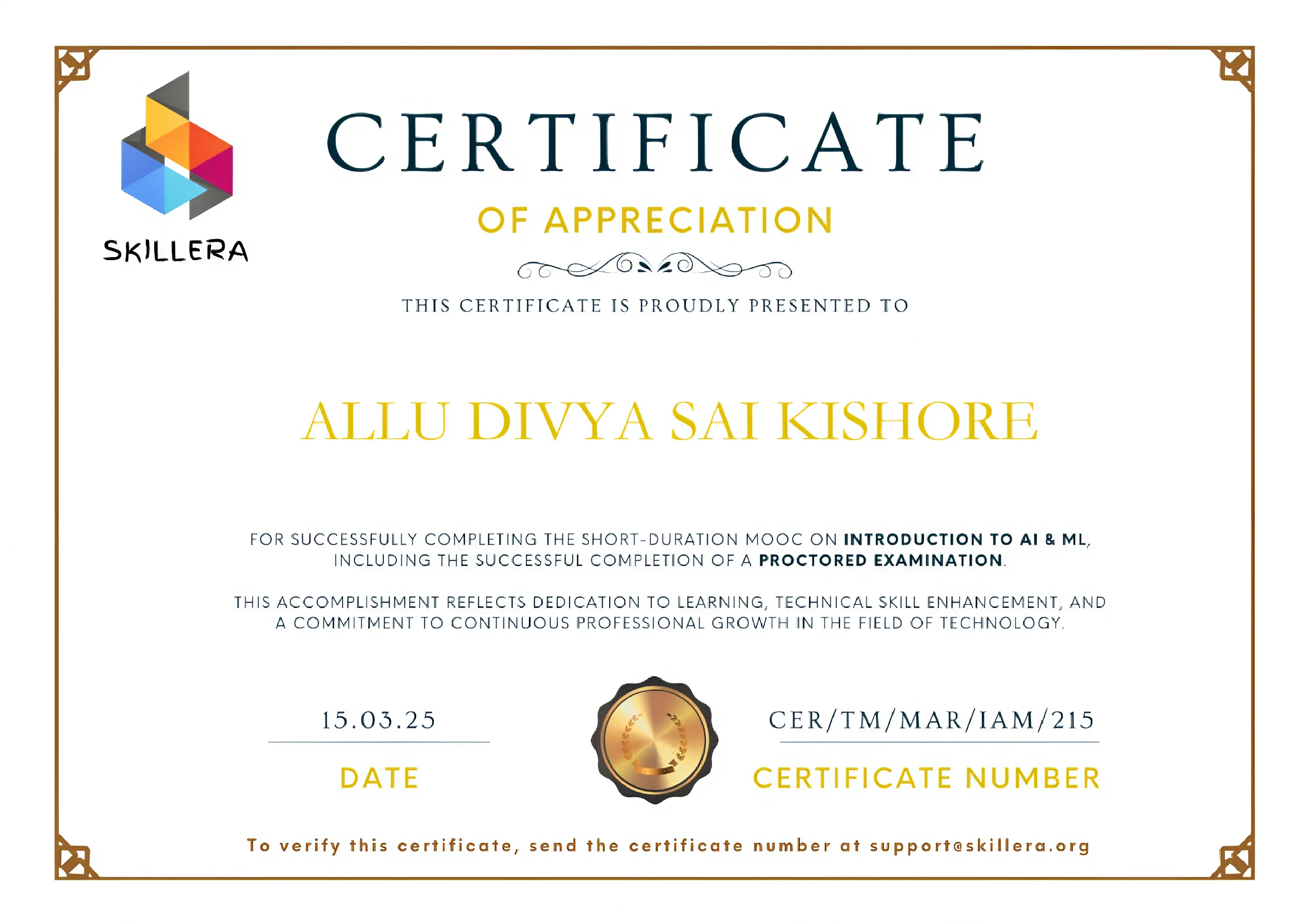 Introduction to AI and ML Certificate